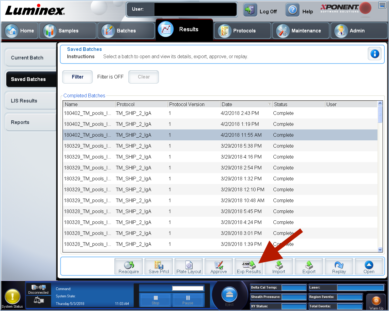 xPonent csv-file export